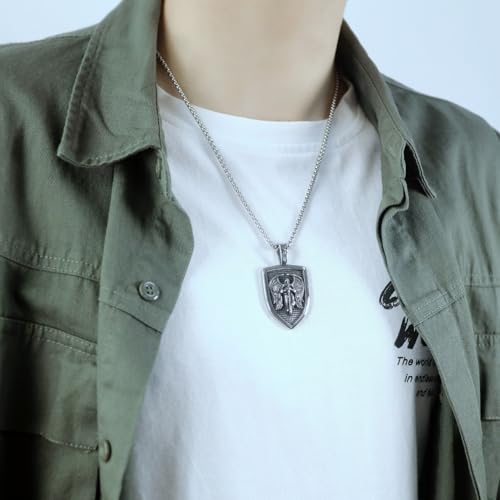 Collar San Miguel de acero inoxidable, el regalo ideal con escudo de protección 5