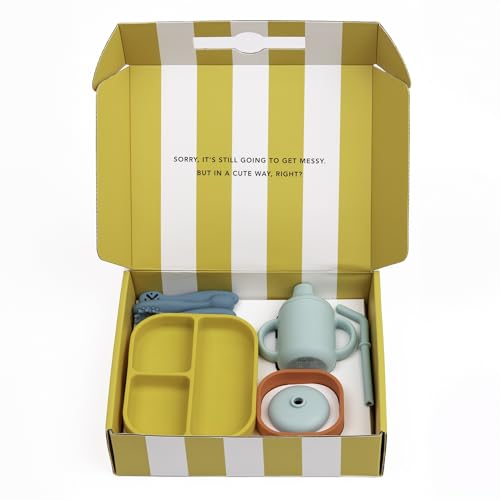 Image of Bella Tunno Little Bites Bundle Baby Feeding Set with Bowl, Plate, Utensils, Cup, Lids; Baby Led Weaning Supplies; 100% Food-Grade Silicone (Circus Fun)