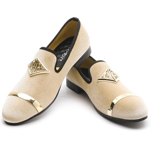 Mens Velvet Loafers Shoes Spiked Dress Shoes with Gold Buckle for Wedding Party Dancing Metallic Slip on Glitter Fashion Prom Shoes