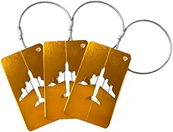 Kit c/ 3 Tags de Mala de Viagem com Alça de Aço, Identificador de Bagagem de Avião, Etiqueta de Identificação de Bagagem (Amarelo)