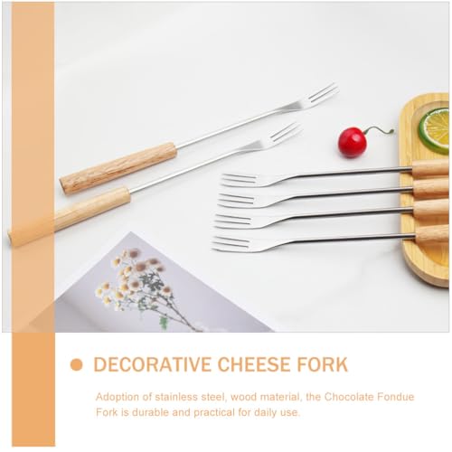 image for Hemoton 6Pcs Stainless Steel Fondue Forks with Wooden Handles, 10.23-I