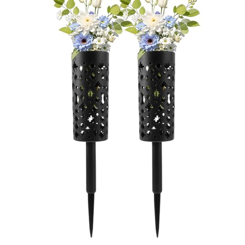 Macetas Graves con Puntas - Maceta de Cementerio para Flores Frescas/Artificiales | Puerta de para Cementerio | Puerta de Metal Decorativo Decorativo Resistente con Flores para Jardinera de