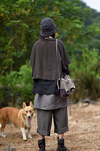 NFYM Women Wide Leg Pants Linen Irregular Patch Layered Elastc Waist Loose Vintage Patchwork Retro Cropped Trousers4