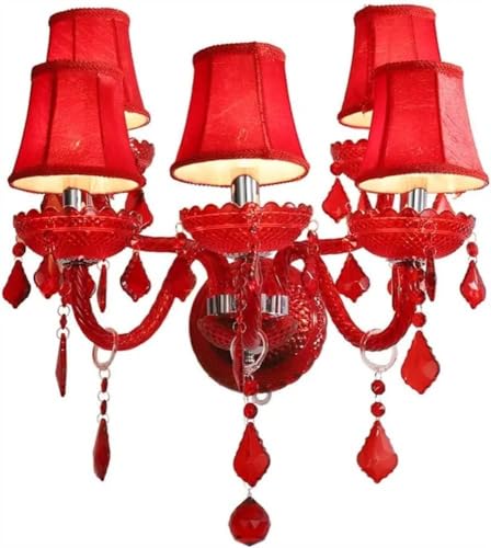 Red Crystal Glass Wall-Sconce Bedroom Bedside Candle Wall Lamp Wall Mounted Lighting Fixture