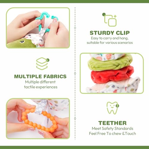 Image of Jollybaby Baby Musical Pull String Hanging Toy for Stroller Car Seat Crib Play Gym, Plush Stuffed Dinasour Toy for Carseat with Music Teether Crinkle Paper, Sensory Toy for 0-6-12-18 Months Baby Gift