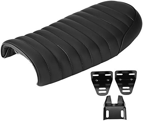 KIMISS Motorcycle Seat Cover Motorcycle Comfort Seat Cushion Covers Pillion Seats Cushion PU Leather Vintage Cafe Racer Flat Seats Saddle for CG125 GN CG CB200 CB35 (Black Style C Size XL)