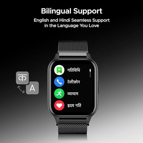 Image of Boat Wave Call 2 Plus Smart Watch w /Bilingual Support (Hindi /English), 1.96 inch(4.97 cm) HD Display, BT Calling, 100+Sports Modes, Animated Watch Faces, Voice Assistant(Metal Black)