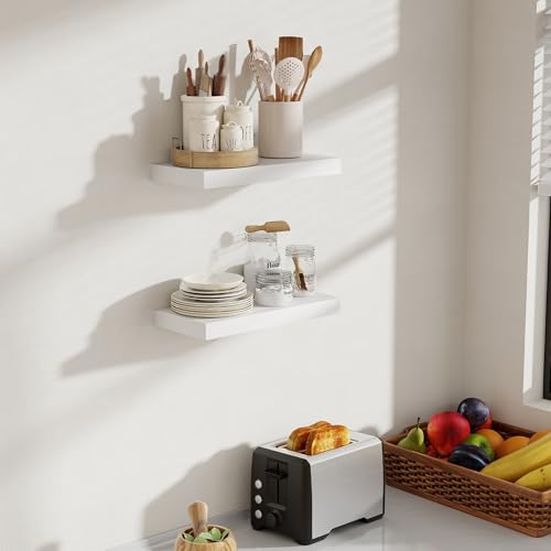 16 Inch Floating Shelves, White Set of 2 for Bathroom, Bedroom, Living Room
