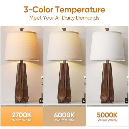 Wihtu 2 PACK 3 Color Temperature Table Lamps Set Of 2, Beside Lamp With Linen Shade, 27'' Wood Grain Color Modern Table Lamp For Living Room thumb #1
