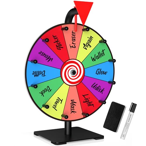 12 Inch 12 Slot Prize Wheel Spinning Wheel for Prize Prize Wheel Spinner with Stand Tabletop Spinner Wheel with Dry Erase Markers and Eraser Carnival Spin Wheel for Trade Show Fortune Spin Game