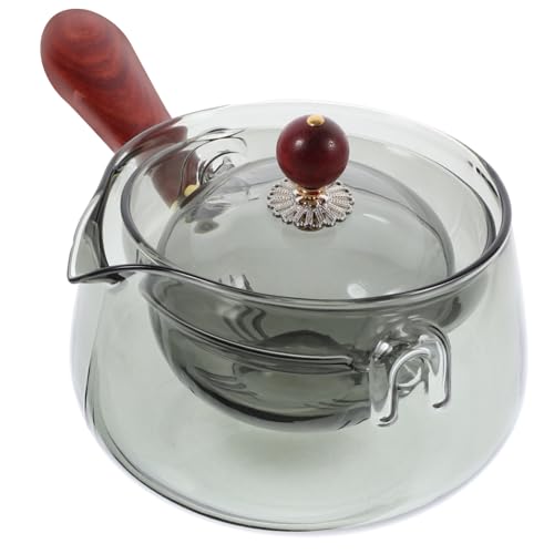 SOIMISS Tetera de Vidrio con Infusor Diseño Giratorio y Mango de Madera para Preparar Casa y Oficina