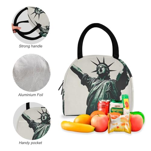 Backpack Lunch Box Set Large Capacity Travel Backpacks and Insulated Lunch Bag for Commute Hiking Picnic Statue Of Liberty Print4