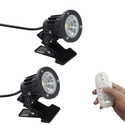 FSLiving 2個セット 7W 2個リモコン付き 調光対応 発光色も変更可 電球色/昼光色 看板用 黒板用照明 LEDクリップライト スポットライト ピッコロライト コード長3m 防雨型クリップライト 電気スタンド