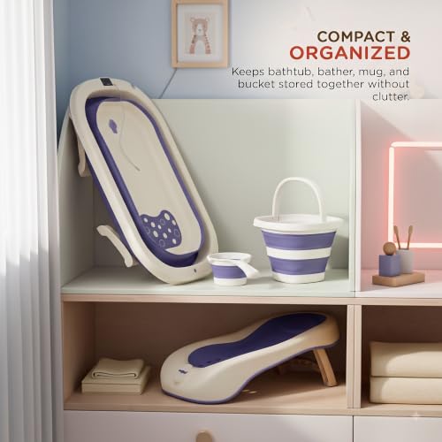 Image of Baybee Aquabee Baby Bath Tub Set for Kids | Portable Bathing Tub with Temperature Sensing | Foldable Bucket & Mug | Bath Seat Chair | Multi-Purpose Bathtub for Baby Bather for 0 to 5 Years (Blue)
