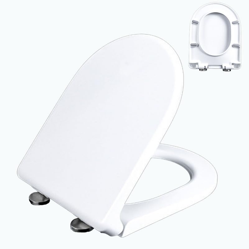 Asiento de inodoro de cierre suave, liberación rápida, ajustable, fácil de instalar, polipropileno duradero (PP), silencioso y cómodo, 46 x 37 cm, limpieza sin esfuerzo, acabado blanco