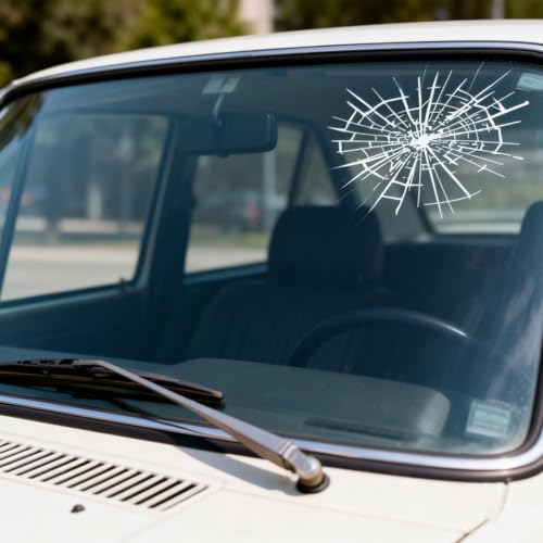 Image of 3Pcs Broken Glass Decal Prank Stickers for Car & Home Windows - Realistic Crack Vinyl Prank Stuff for Adults, Funny Office & Home Jokes