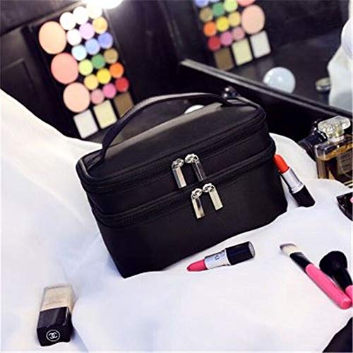 Preisvergleich Produktbild Frauen Doppelschicht Kosmetiktasche Box Wasserdichte Oxford Make-Up Fall Reiseveranstalter Notwendige Schönheit Eitelkeit Kulturbeutel Waschen Beutel (Color : 2 Layer Black)