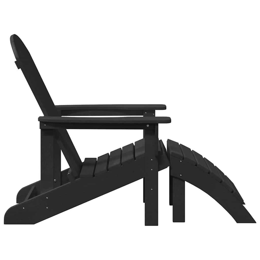 Krzesło Adirondack Czarny 82 x 74 x 92 cm HDPE Nowoczesny Fotel Ogrodowy z Podnóżkiem Wodoodporny na Taras Szerokie Podłokietniki Odporny na Warunki Atmosferyczne