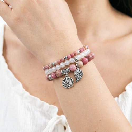 Image of YGLINE Tree of Life Yoga Healing Stone Bracelets,Multilayer Lotus Chakra Stone Reiki Bracelet Sets,Anxiety Crystal Natural Stone,for Women Stress Relief