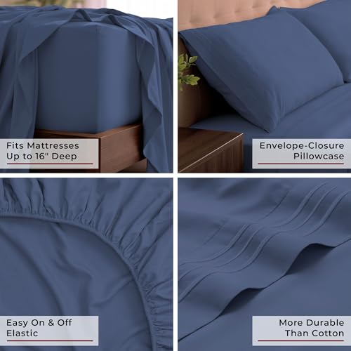 Image of Mellanni King Sheets Set - 4 PC Iconic Collection Bedding | Hotel Luxury, Extra Soft, Cooling Bed Sheets - Wrinkle, Fade, Stain Resistant (King, Blue Nova)