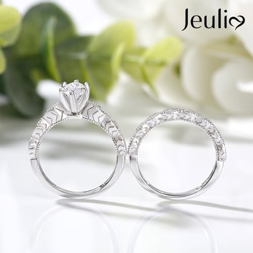 Jeulia 1.6 ct 925 Sterling Silver Bridal Ring Sets Teardrop Marquise Cut Engagement Rings Vintage Pear Promise Ring Wedding Bands for Women with Jewelry Gift Box4