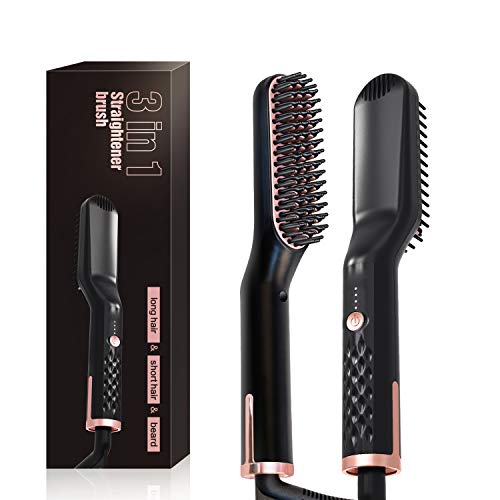 Beard Straightener for Men - Hair Straightener Brush, Ionic Beard Straightening Brush - 3 Heat Settings - Hair Straightening Comb with Dual Voltage 110-240V Great Gifts for Men