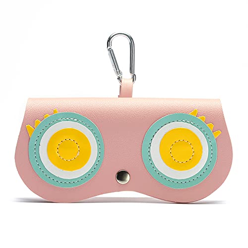 Image of Cartoon Sunglasses Pouch, Portable Snap Button Glasses Case with Clip PU Leather Splicing Eyeglasses Carrying Bag