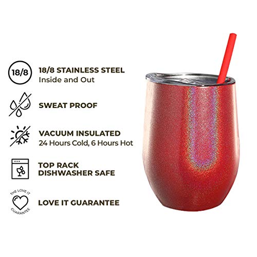 SassyCups Red Glitter Tumbler | 12 Ounce Stainless Steel Vacuum Insulated Wine Tumbler with Closeable Lid and Reusable Straw | Iridescent Sippy Cup | Glittered Tumbler | Bling Sparkle Coffee Mug - Thumbnail 4