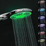 JINYOMFLY LED Shower Head with Lights 7 Colours Changing, Handheld Showerhead with LED, High Pressure SPA Shower Head with 3 Modes, Battery-Free