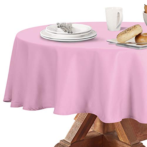 Image of Obstal 210GSM Round Table Cloth, Pink, 70 Inch Diameter | Water Resistance Microfiber Tablecloth, Decorative Fabric Circular Table Cover for Outdoor and Indoor Use