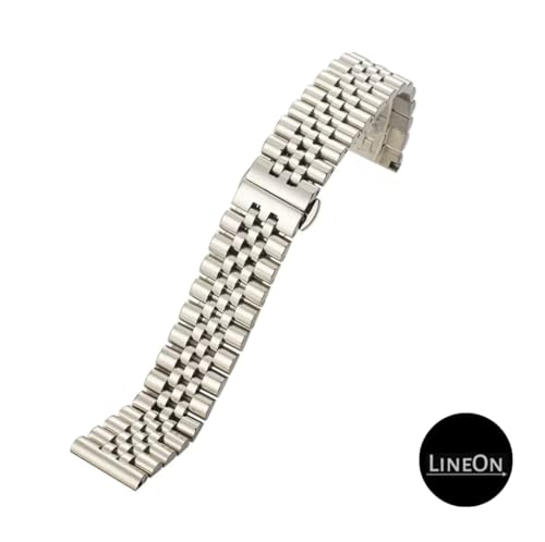 Image of Stainless Steel Jubilee Watch Metal Strap Chain Replacement Bracelet with Butterfly Push Button Clasp, Adjustable Links, Premium Finish, Permanent Polish For Premium Watches ( Adjustable Tools and Pins Include )