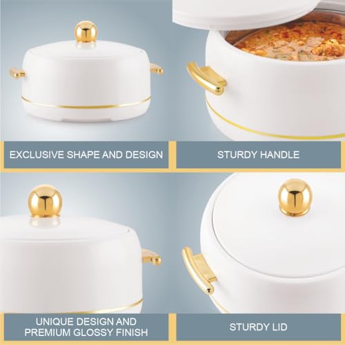 Image of Modware Atlantis Casserole 2000ml Elegant Design Premium Hot Pot, Retains Temperature for Hours, Insulated Inner Steel Casserole for Roti, Hot Box for Home, Chapati Box, Serving Bowl with Lid (White)