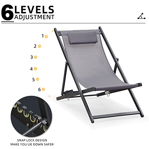 Purple Leaf Beach Sling Chair 4 Pieces Reclining Patio Bistro Set Of 2 Aluminum Deck Chairs, 2 Sling Chairs With 2 Ottomans, Steel Grey #TOP2