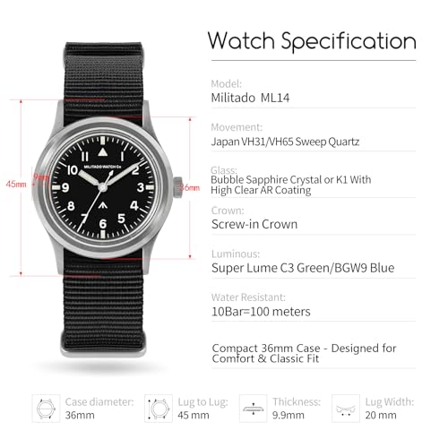 Image of TACTICAL FROG Militado ML14 36mm Field Watch Military Style Men's Watch