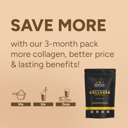 Image of NewYou 100% Hydrolyzed Marine Collagen Peptides Supplement | 5000mg per Serving | Supports Skin, Hair, Nail, Joint & Bone Health | Unflavoured Powder | 500g
