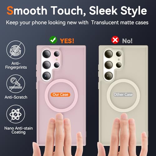 Image of OWKEY for S23 Ultra Case 6.8'', Magnetic Samsung Galaxy S23 Ultra Case for Magsafe, [Shockproof Military] Translucent Back Slim Bumper Cover Phone Case Galaxy s23 Ultra Protective case, Pink