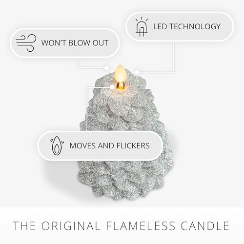 Image of Luminara Brilliant Silver Glitter Flameless LED Candle North Tree Moving Flame Pillar (3.8 inch x 6 inch)