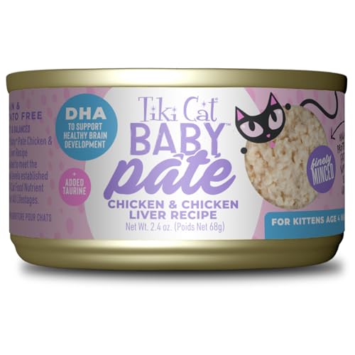 Tiki Cat Baby Pate Wet Cat Food for Kittens Chicken & Chicken Liver 2.4 oz. Cans (Pack of 12)