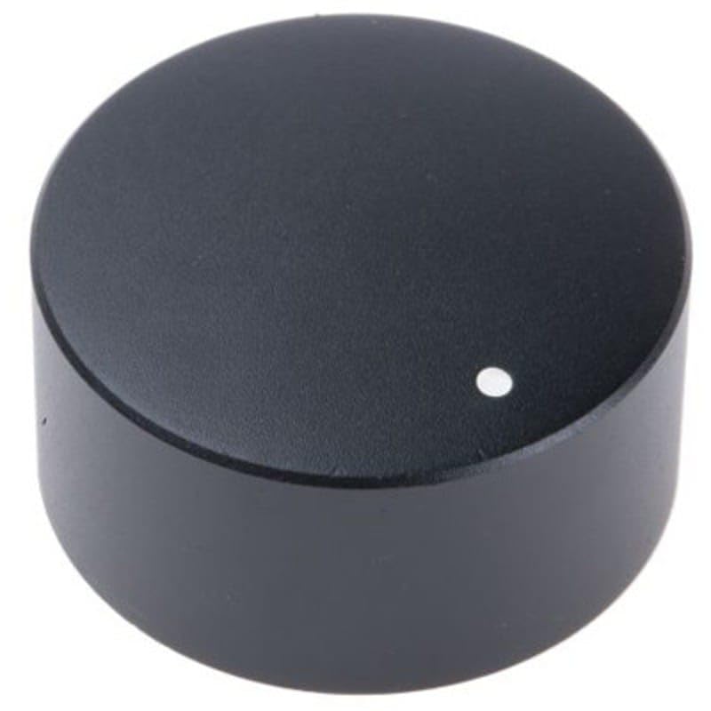 Potentiometer Knob Body: Black Dia. 35mm with a White Indicator 6mm Shaft, Pack of 1, MFR: 7777316