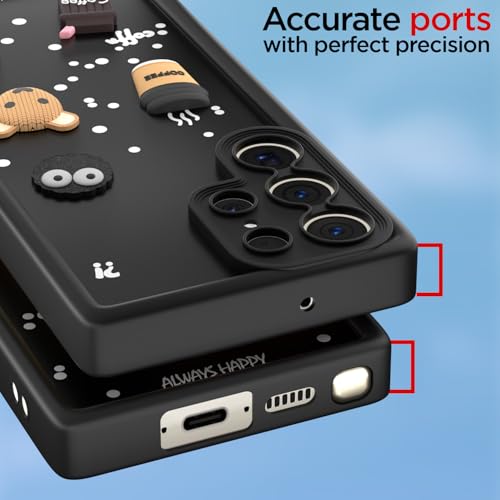 Image of Outlouders Back Cover for Samsung Galaxy S23 Ultra 5G | 3D Cartoon Cute Fun Bear | Silicone Full Body Protection Bumper Case (Black)