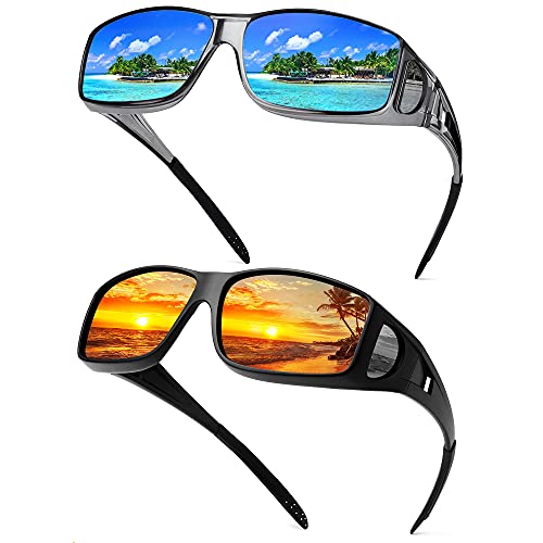 Sunglasses Fit Over Glasses, Polarized 100% UV Protection Wrap-around Sunglasses for Men & Women Driving