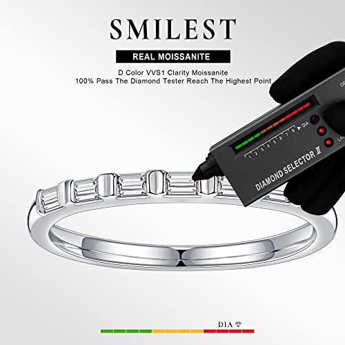 SMILEST Baguette Moissanite Wedding Band for Women, 2MM D Color VVS1 Clarity Lab Created Moissanite Wedding Rings 14K White Yellow Rose Gold Vermeil Bar Setting 7 Stone Moissanite Half Eternity Ring3