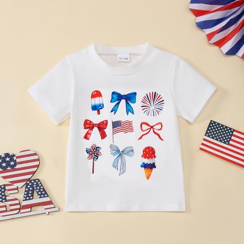 Image of Toddler Girl 4th of July Outfit American Flag Shirt+ Star Tutu Skirt Independence Day Clothes