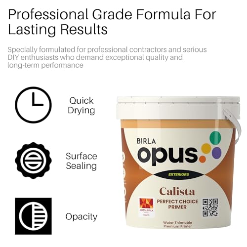 Image of Birla Opus Calista Perfect Choice Primer Paint (1L, White)-Water Thinnable Premium Primer-Outstanding Whiteness, Excellent Opacity-8 Years System Warranty-For Exterior Walls, Home, Office