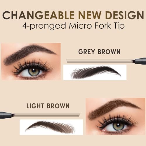 Rechoo Eyebrow Pencil Light Brown Eye Makeup Liquid Coffee Brown Brow Pen Micro Fork Waterproof Long Lasting Dark Brown Natural Looking 4 Micro-Fork Tip Design - Thumbnail 2