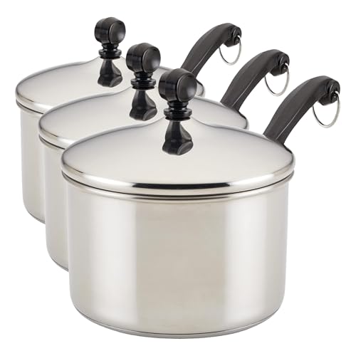 Image of Farberware Classic Stainless Steel 2-Quart Mirror Satin Covered Saucepan,Silver,(Pack of 3)