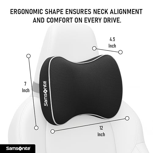 Samsonite Car Neck Pillow, Soft Memory Foam Headrest Pillow for Driving, Ergonomic Car Seat Headrest Cushion with Adjustable Strap, Breathable & Removable Cover, Neck Pain Relief, Black by Samsonite - Image 4