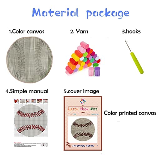 Image of Baseball Round Shape Latch Hook Kits Pre-Printed Rug DIY Crochet Yarn Embroidery Needlework Hook and Latch Kit Carpet Cushion Cover Home Sofa Christmas Decoration 50x50cm