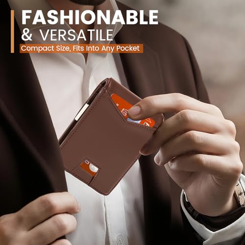 Slim Wallet for Men, Slim ＆ Stylish RFID Blocking Wallet with Money Clip & Easy-Grab Card Slot, Compact Bifold Minimalist Wallet for Front Pocket, Travel & Daily Use - Brown4