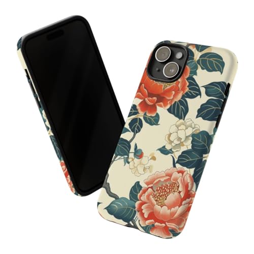 Coque iPhone 15 Plus résistante antichoc à motif pivoines